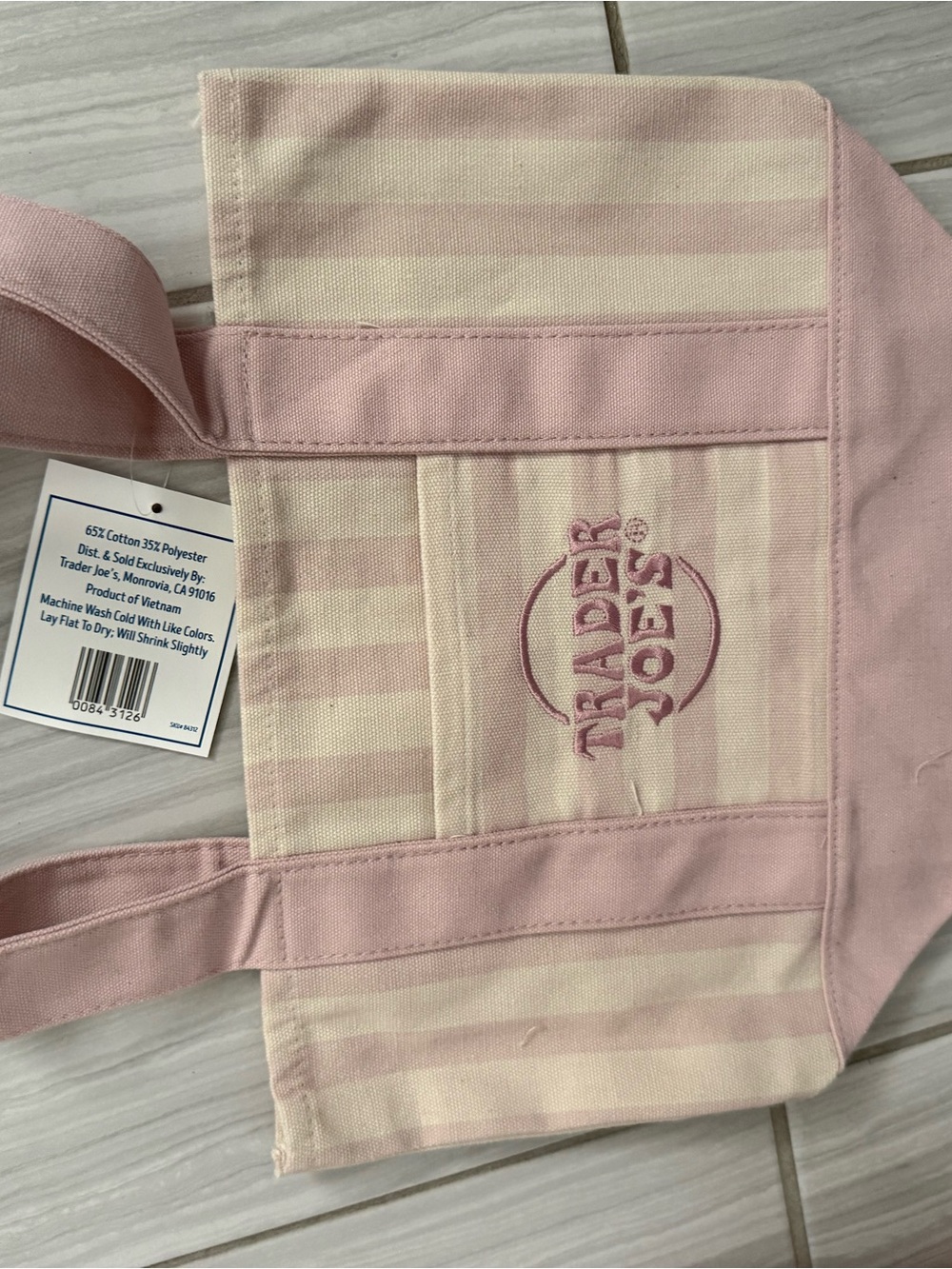 Authentic Trader Joe's Pink Stripe Canvas Tote Bag